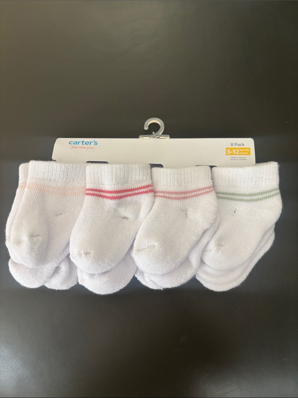 Carter's White Baby Sock Set with Pink, Peach and Green Stripes - 8 Pack